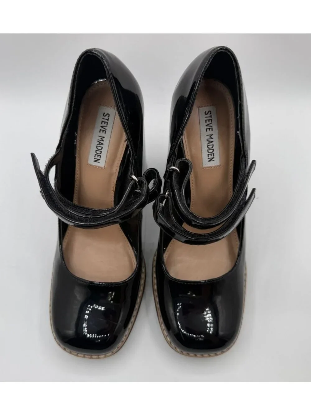 Steve Madden Twice Mary Jane Platform Pumps Black Patent Leather Women Size 9.5M